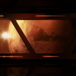 Computer generated image of Mars from a space ship