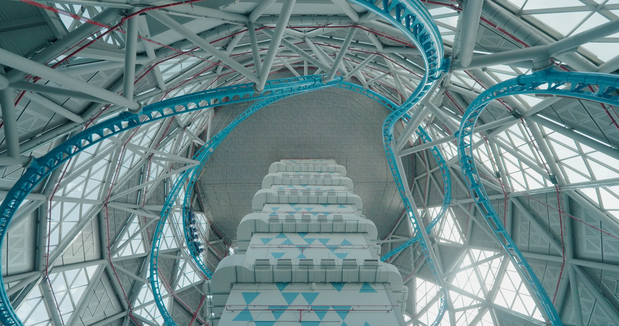 The Storm - Dubai Hills indoor coaster's wide angle view of the 670 metre track